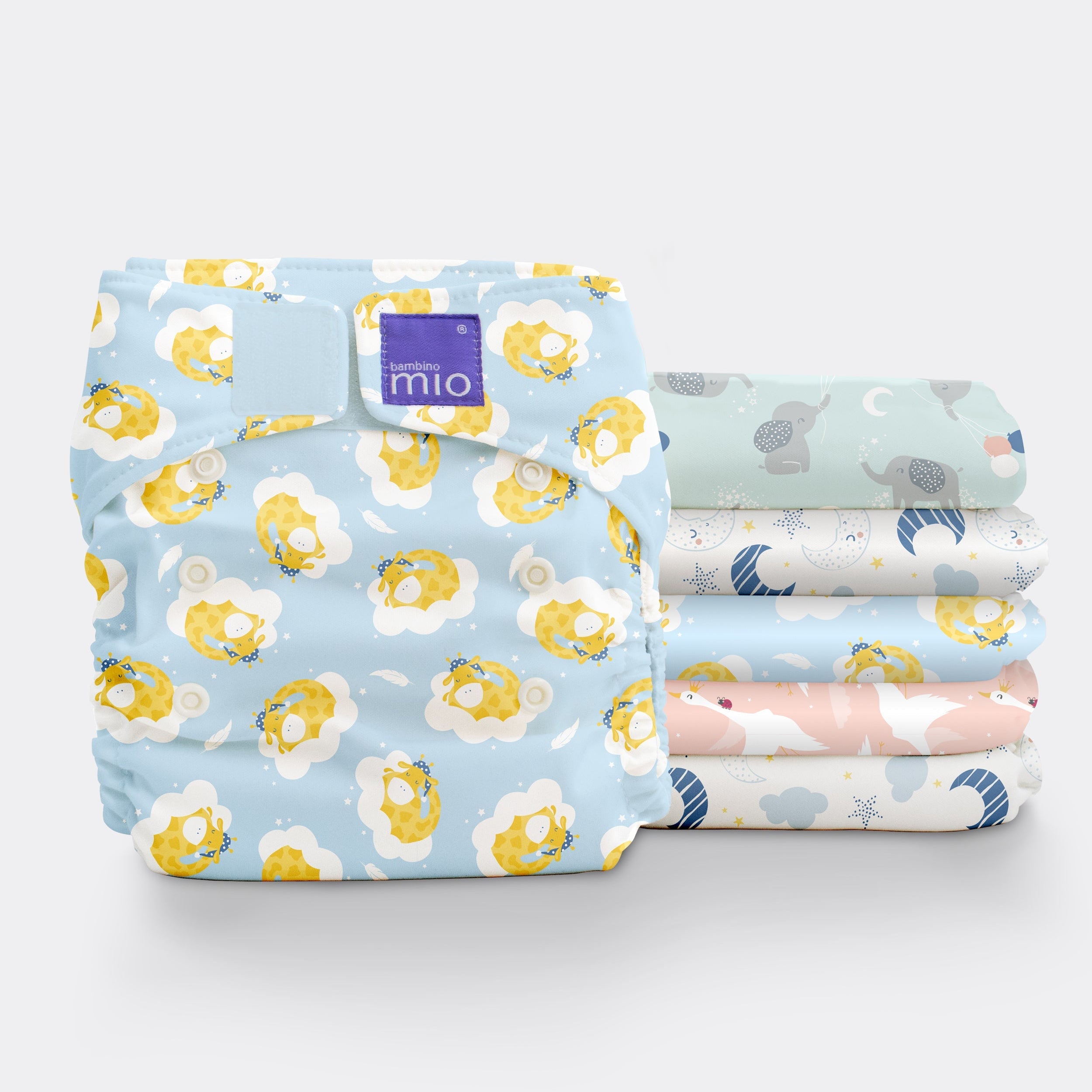 Floral-patterned baby blanket with 'mio' branding on a white background