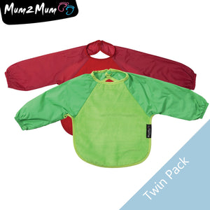 2 PACK - Mum 2 Mum Long Sleeved Wonder Bibs in Red / Lime