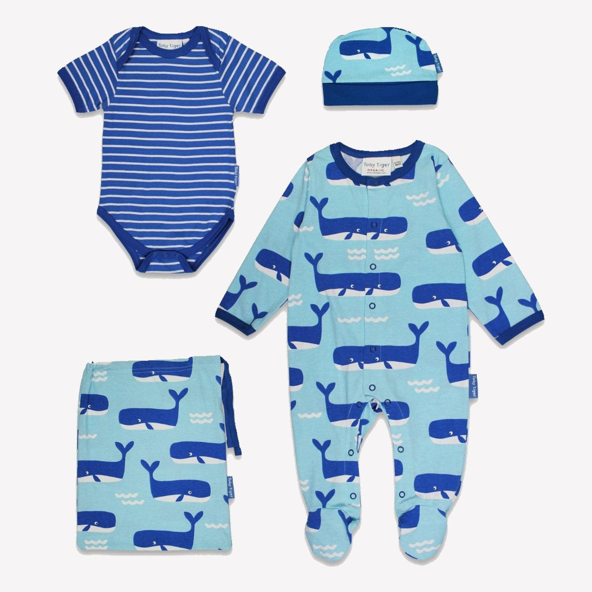 Organic Whale Waves Print Baby Gift Set