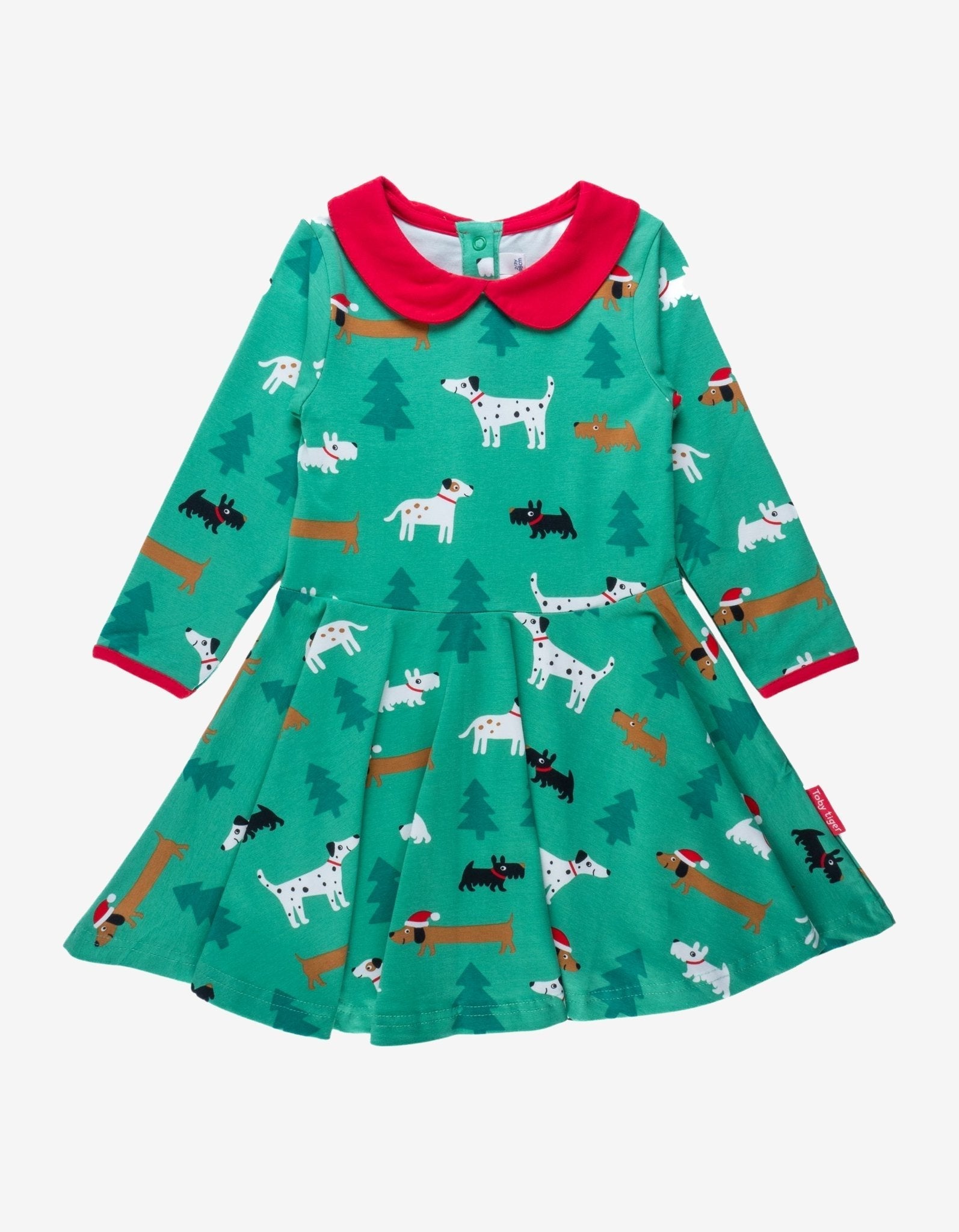 Organic Long-Sleeved Skater Dress - Christmas Dog Print