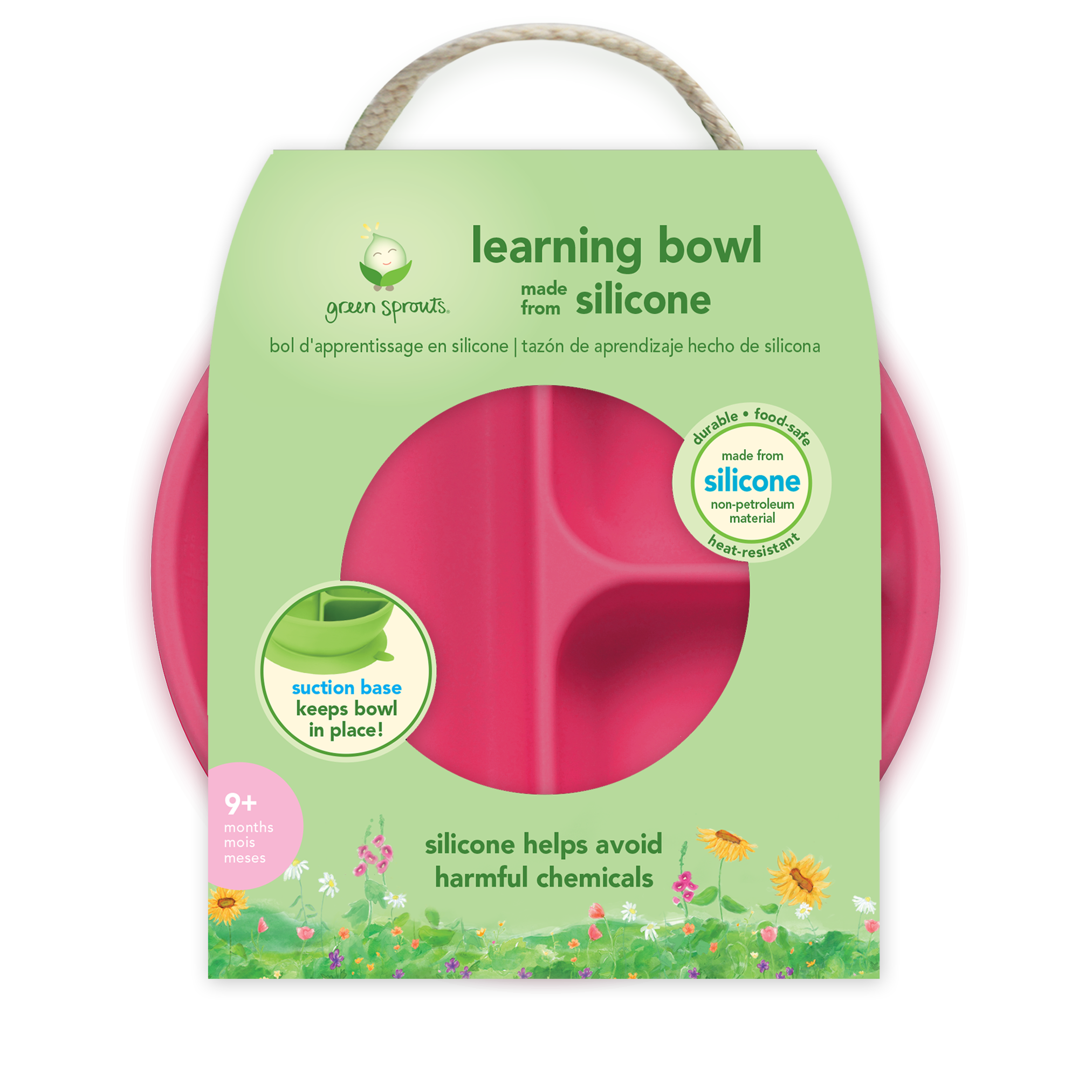 Learning Bowl made from Silicone in Pink, Green or Aqua