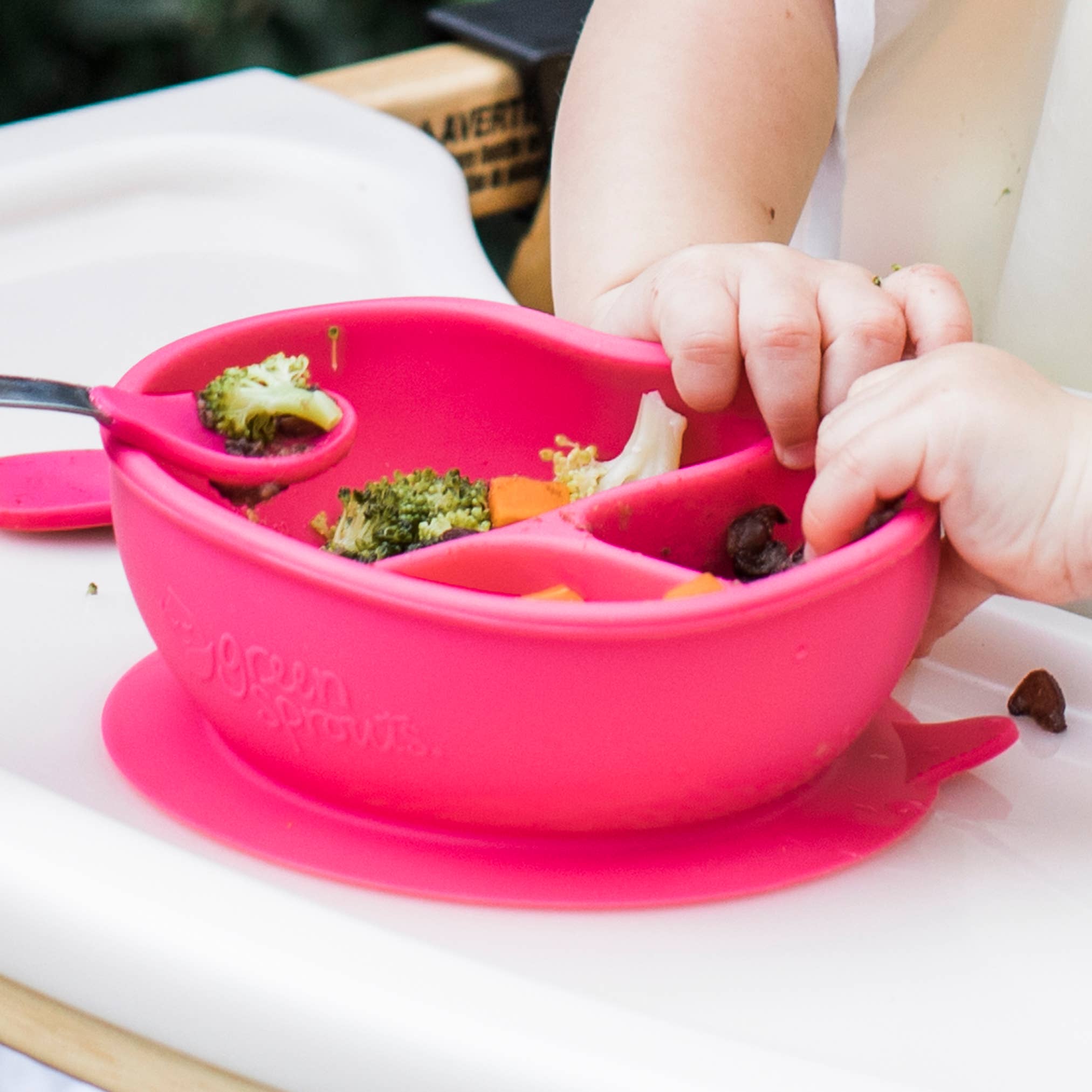 Learning Bowl made from Silicone in Pink, Green or Aqua