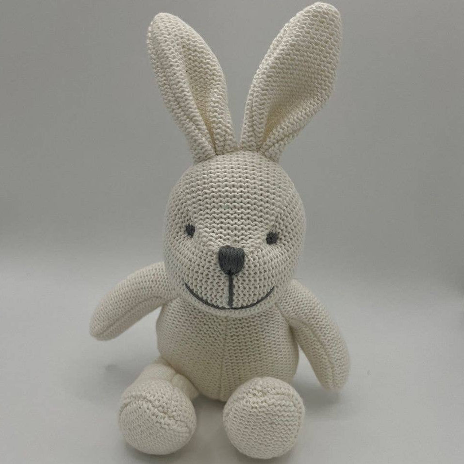 Best Years Ltd - White Bunny Rabbit Baby Rattle, Knitted Organic Cotton