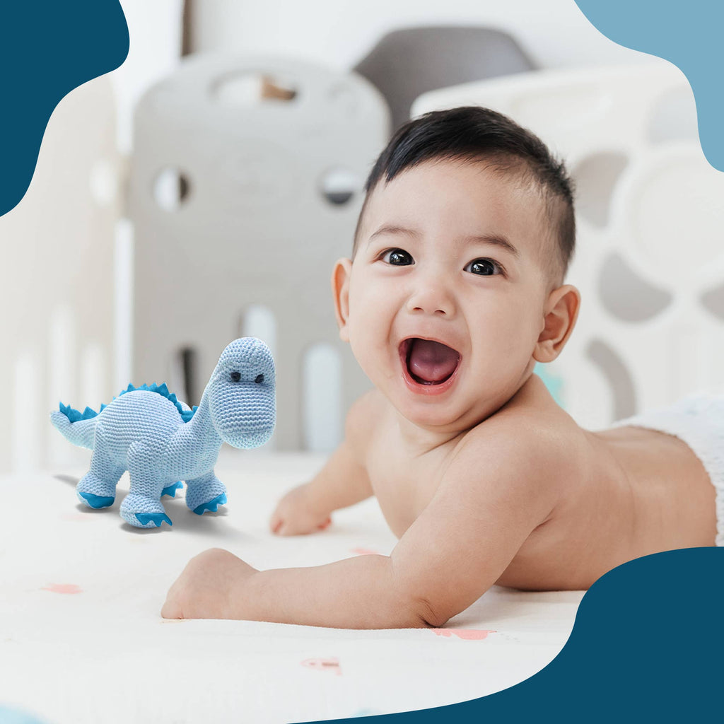 Best Years Ltd - Dinosaur Baby Rattle, Knitted Organic Cotton Blue Diplodocus