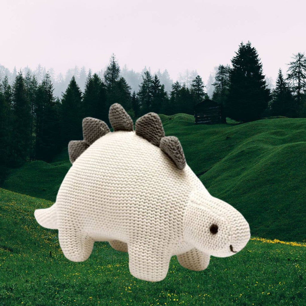 Best Years Ltd - Dinosaur Baby Rattle, Organic White Cotton Knit Stegosaurus