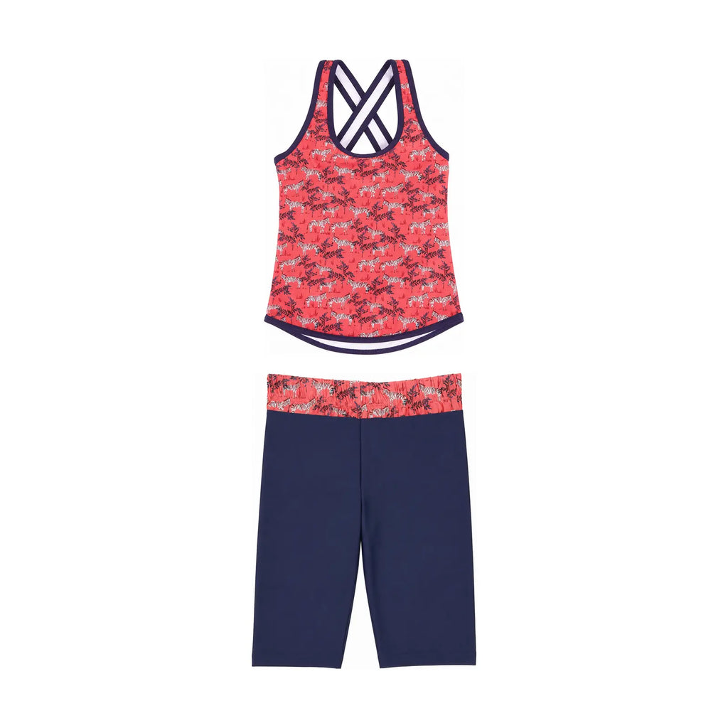 Kes-Vir Girl's Zebra Incontinence Tankini with Leggings