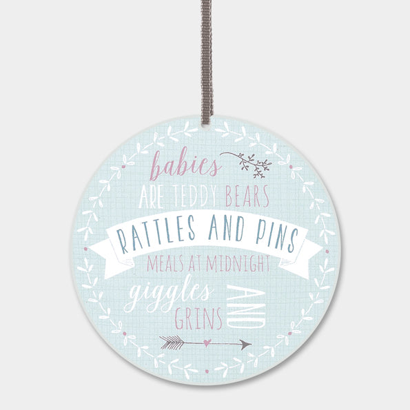 East of India Round Wooden Sign - Babies are Teddy Bears