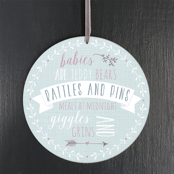 East of India Round Wooden Sign - Babies are Teddy Bears