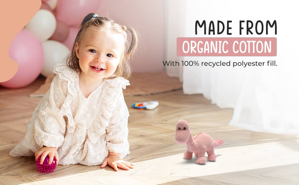 Best Years Ltd - Dinosaur Baby Rattle, Knitted Organic Cotton Pink Diplodocus