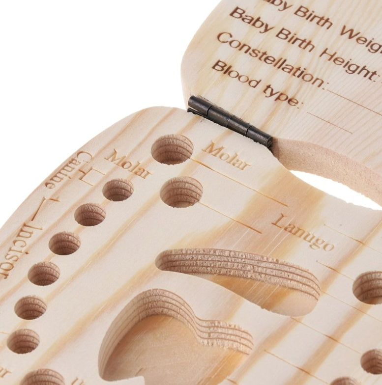 Wooden baby milestone chart with text and measurements
