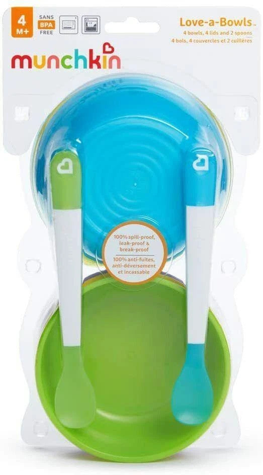 Munchkin Baby Feeding Dishes Food Bowls With Lids Love a Bowls - 10Pk + 2 Spoons