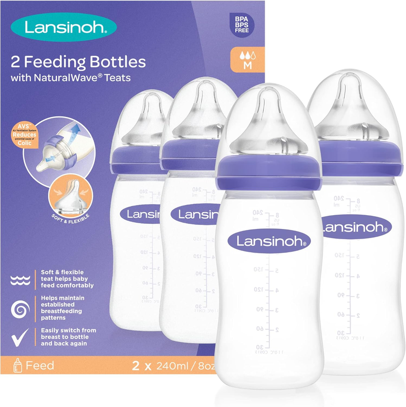 Lansinoh Baby Bottles NaturalWave Medium Flow Teat - 240ml - Pack of 2