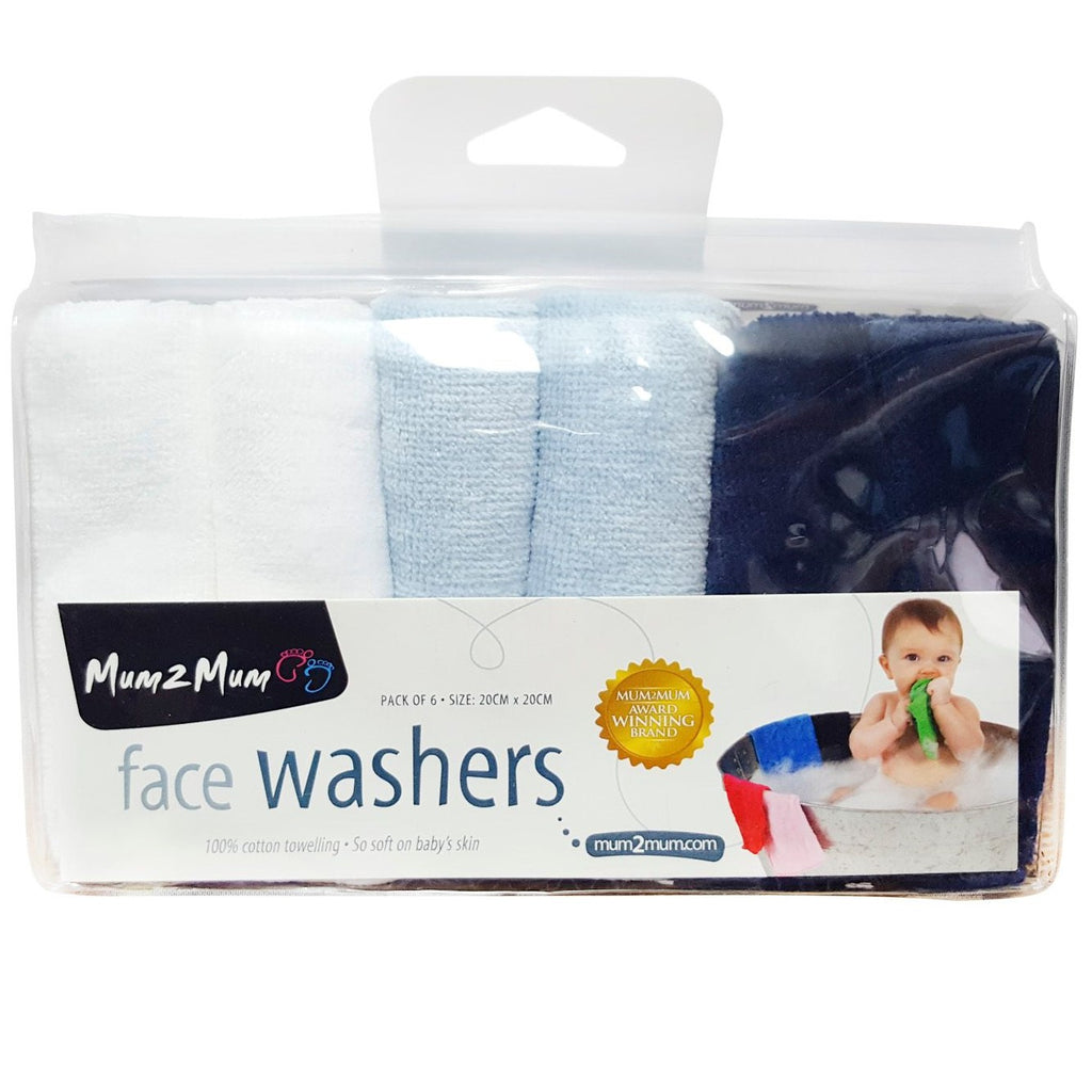 Cotton Facewashers / Reusable Wipes - 6 Pack - BLUES