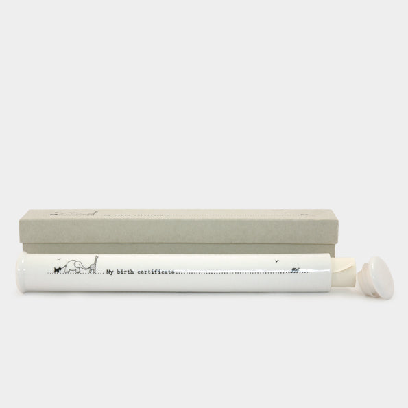 East of India Porcelain Holder for Baby Birth Certificate