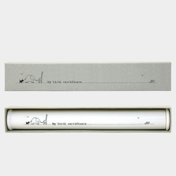 East of India Porcelain Holder for Baby Birth Certificate