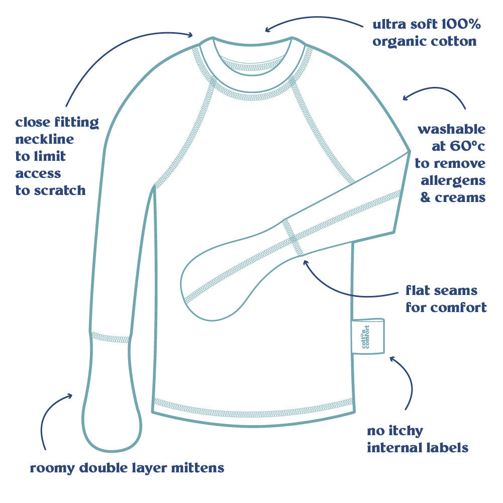 Eczema Clothing Scratch Mitten T-Shirt / Sleep Top Eco-Organic - 0-4 Years - 2 Pack