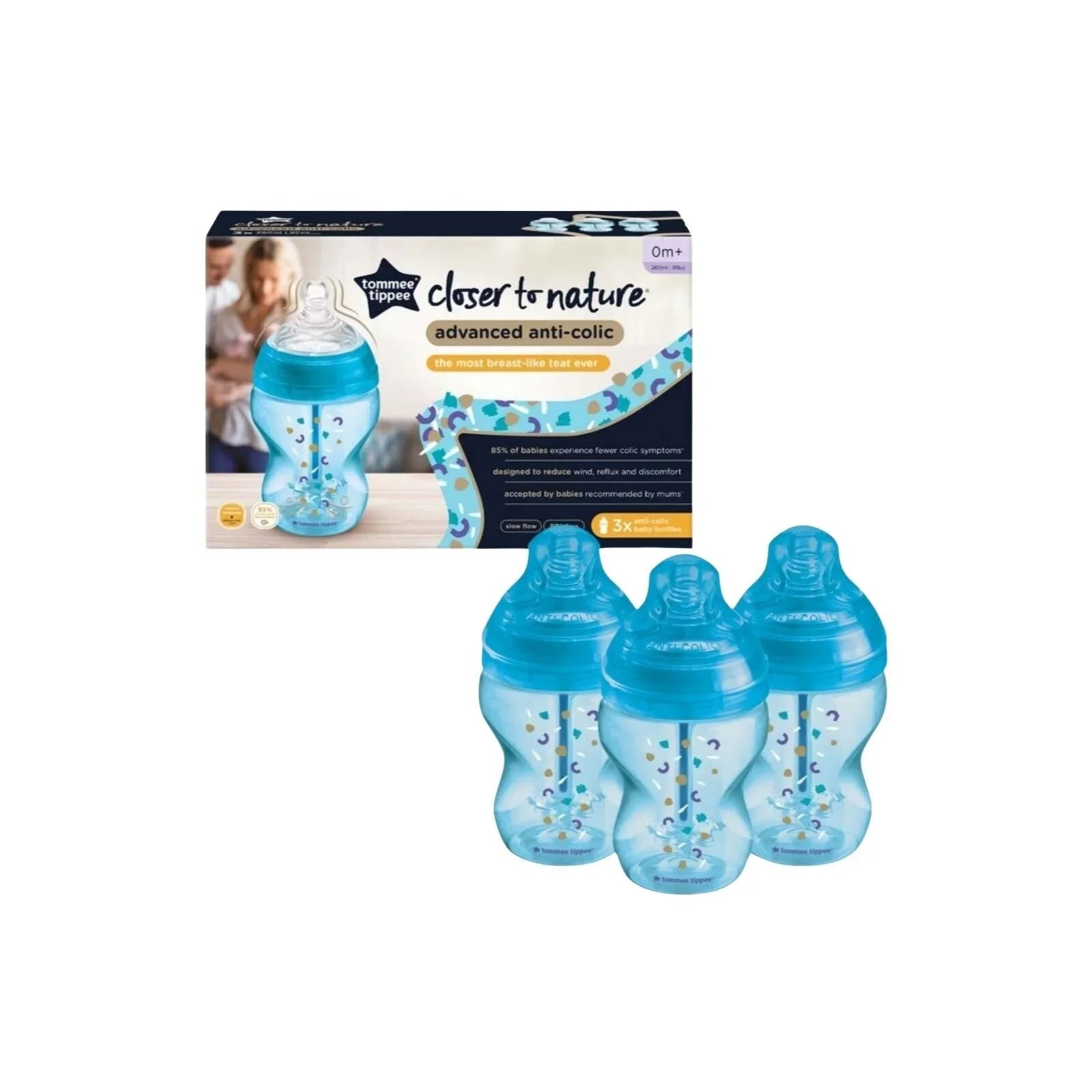Tommee Tippee Advanced Anti-Colic Bottle Sky 260ml - Pack of 3