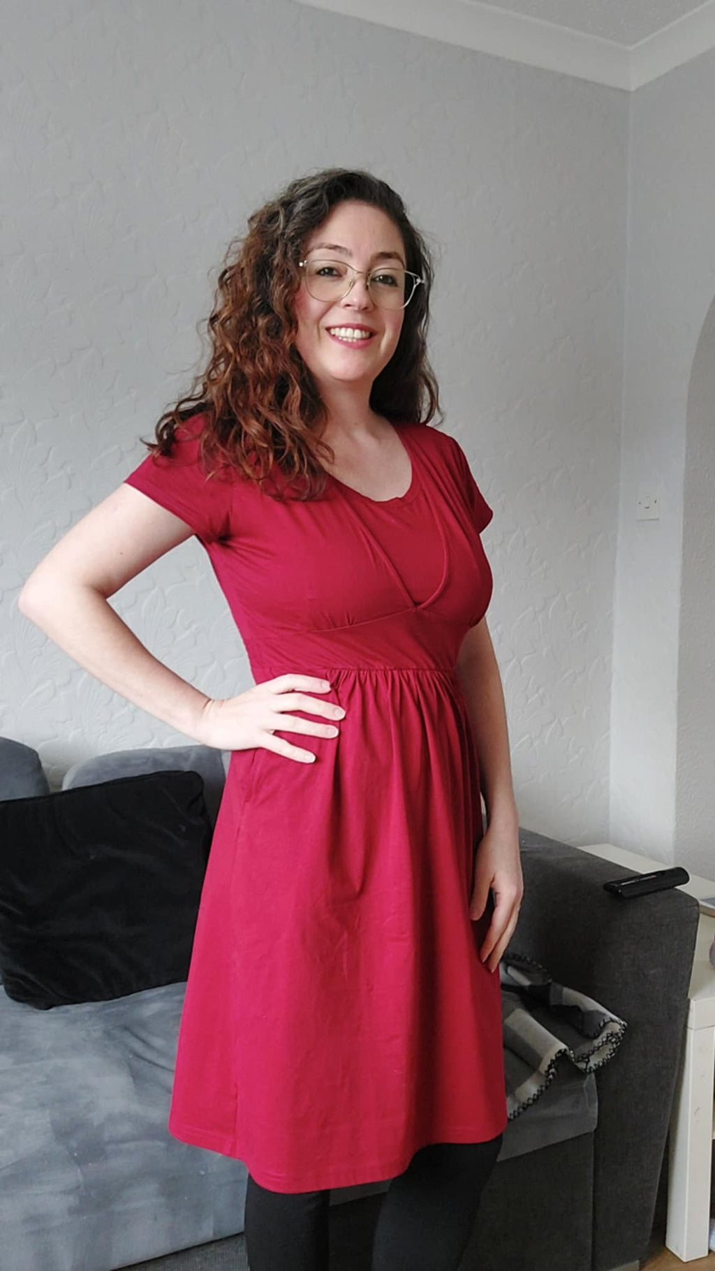 The Cotton Breastfeeding Dress - Burgundy Red