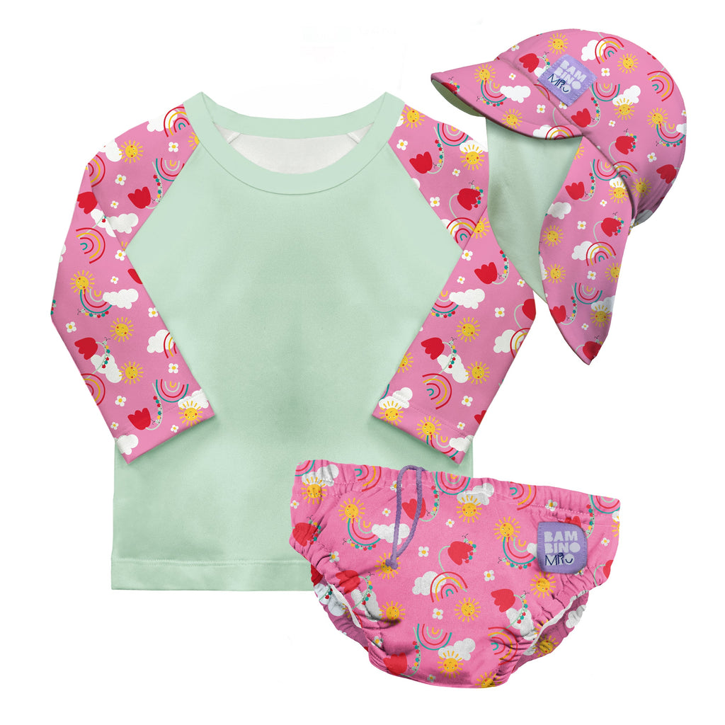 Bambino Mio 3 Piece Baby Swim Set with Swim Nappy, Swim Top and Swim Hat - Happy Days