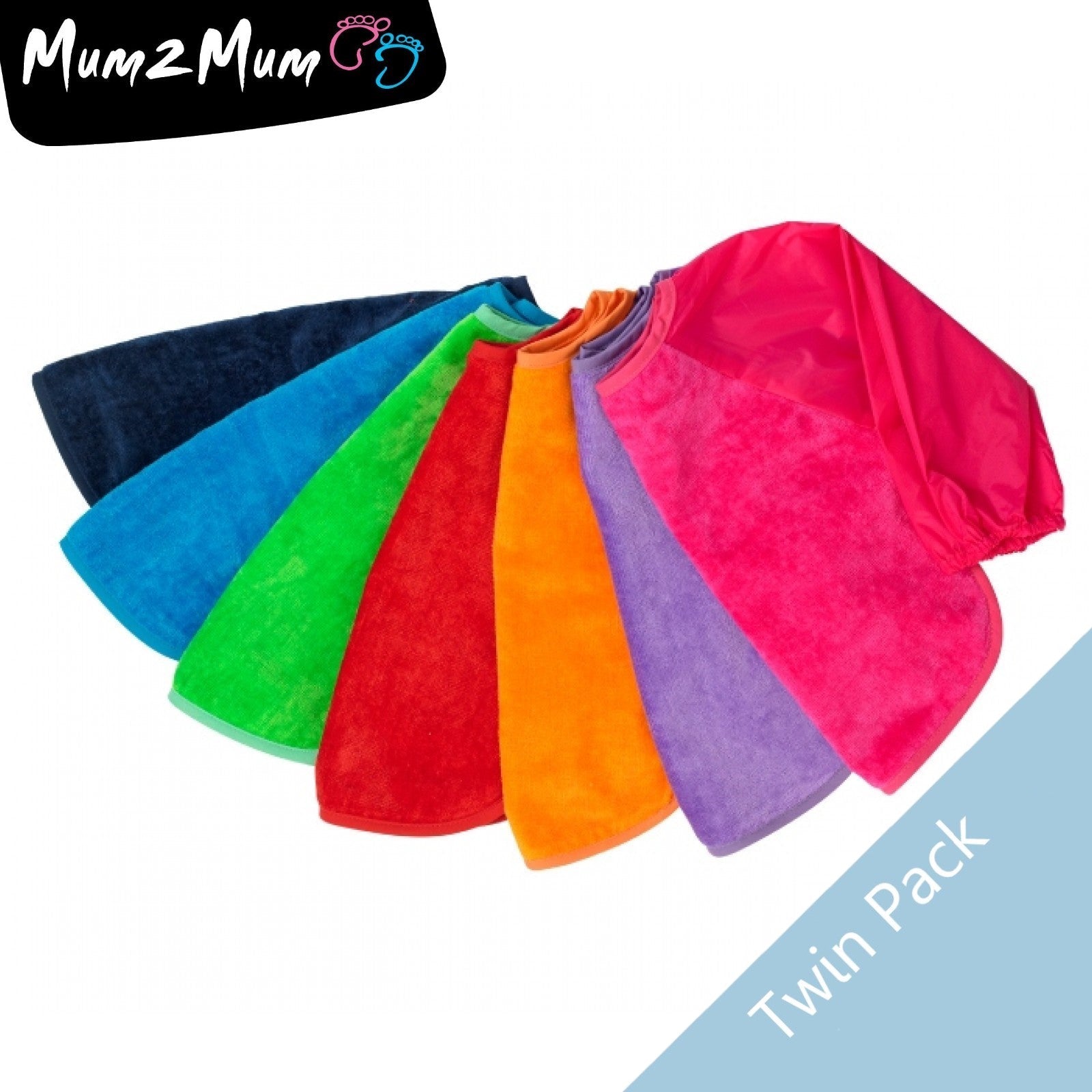 2 PACK - Mum 2 Mum Long Sleeved Wonder Bibs LARGE - BRIGHT COLOURS - Baby&More