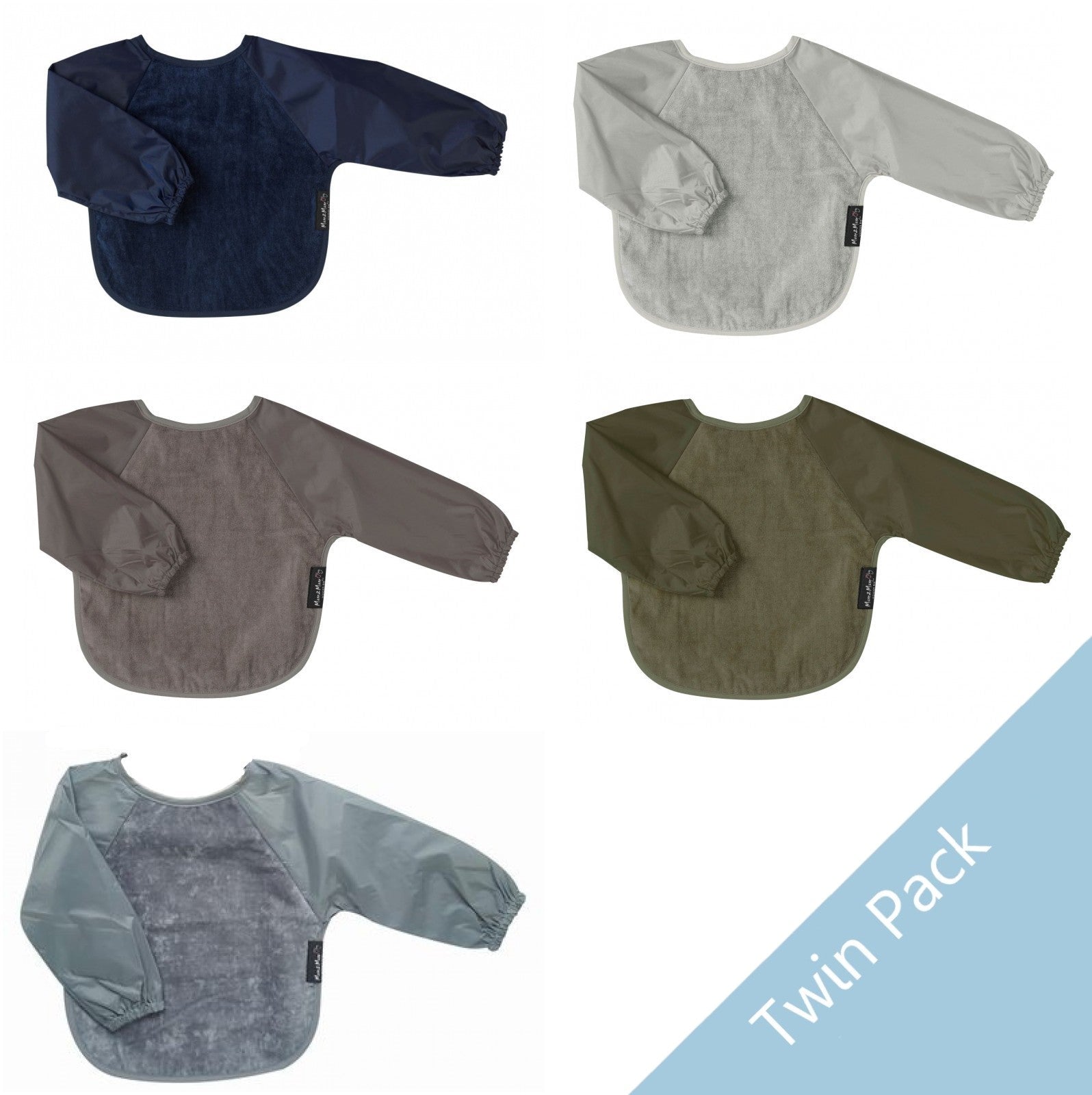 2 PACK - Mum 2 Mum Long Sleeved Wonder Bibs SMALL - MUTED TONES - Baby&More