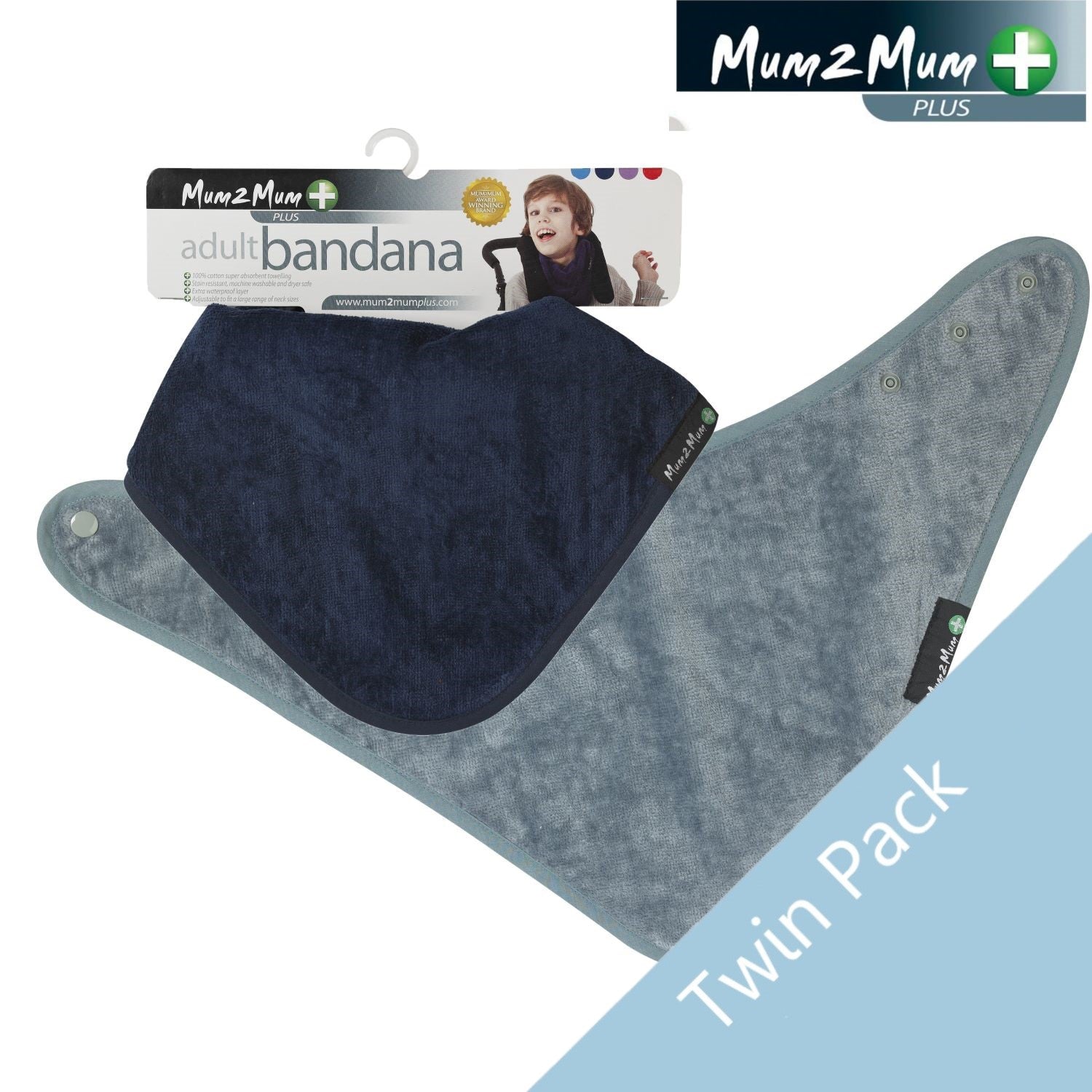 2 PACK - Mum 2 Mum PLUS Adult Disability Dignity Bibs - Navy / Grey - Baby&More