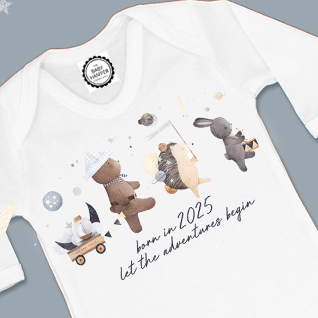 'Born In 2025...Let the Adventures Begin' Baby Sleepsuit - 0-3 months