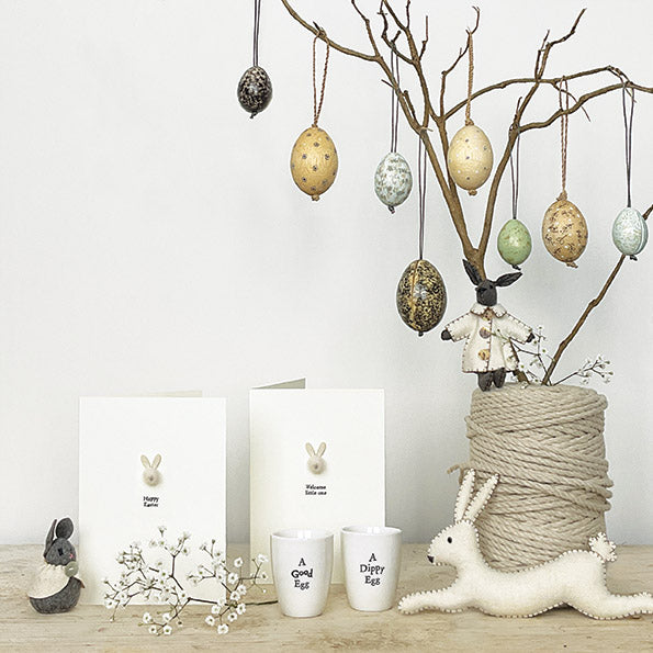 East of India Greetings Card - Welcome Little One with Wool Bunny