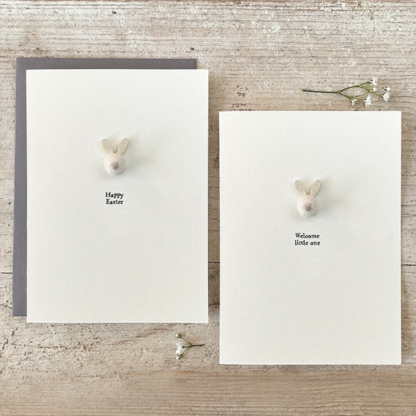 East of India Greetings Card - Welcome Little One with Wool Bunny