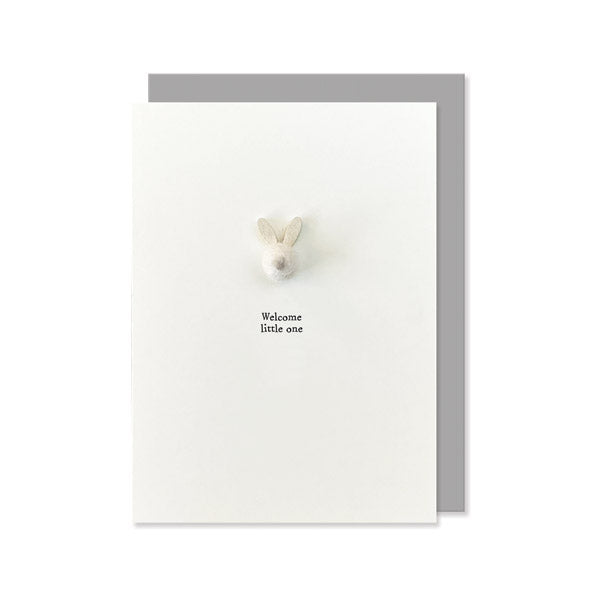 East of India Greetings Card - Welcome Little One with Wool Bunny