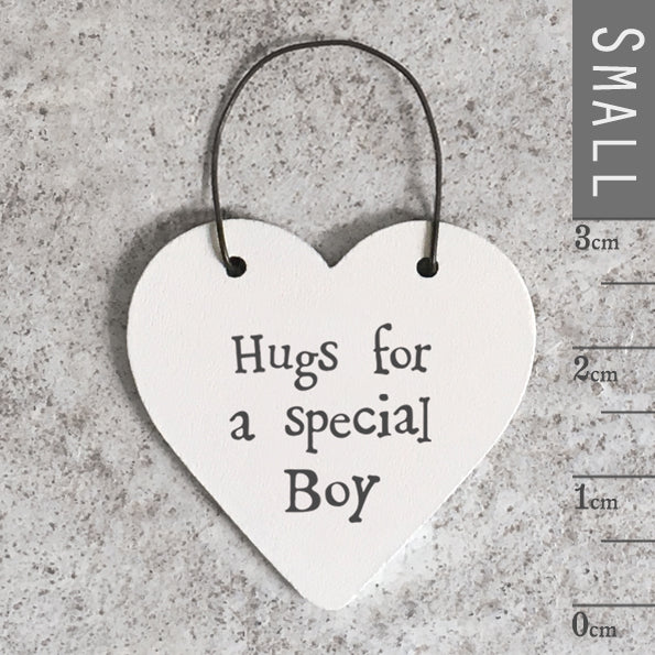 East of India Wood Heart Hanger - Hugs for a Special Boy