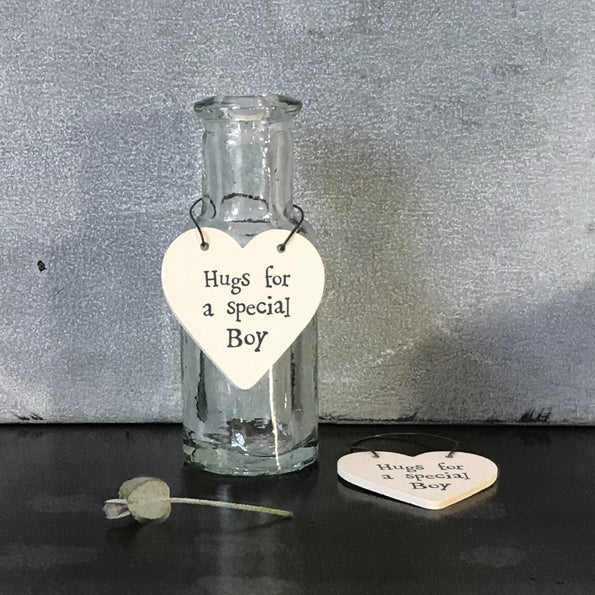 East of India Wood Heart Hanger - Hugs for a Special Boy