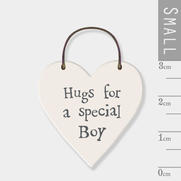 East of India Wood Heart Hanger - Hugs for a Special Boy
