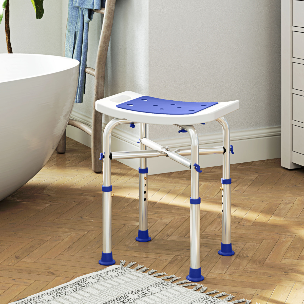 Bath / Shower Stool, Adjustable Height - Purple - Max 150kg