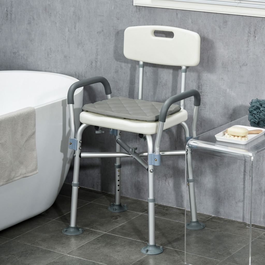 Bath / Shower Chair with Backrest & Armrests, Adjustable Height - Aluminium, Max 180kg