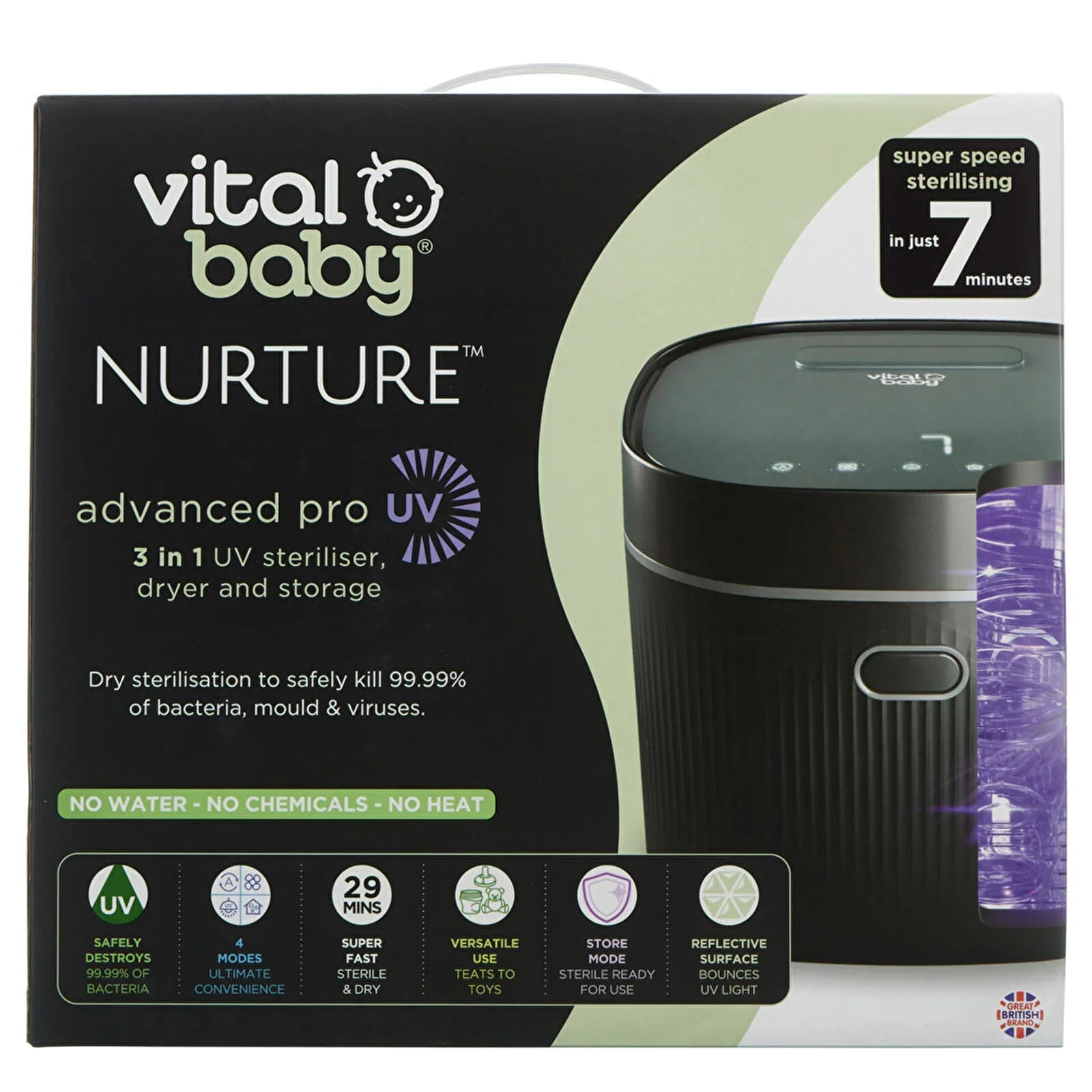 Vital Baby Nurture Advanced Pro UV Steriliser & Dryer - Black