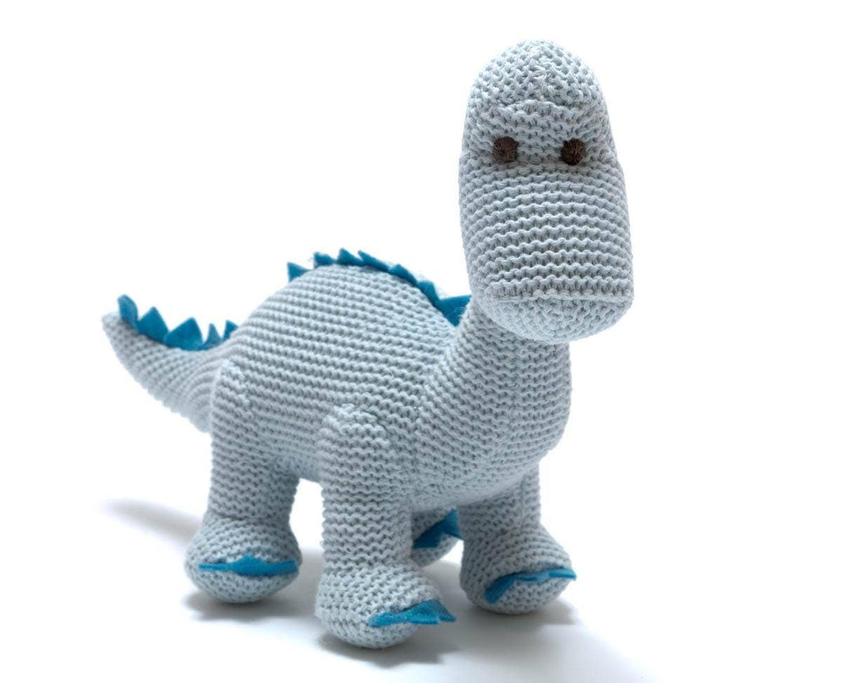 Best Years Ltd - Dinosaur Baby Rattle, Knitted Organic Cotton Blue Diplodocus