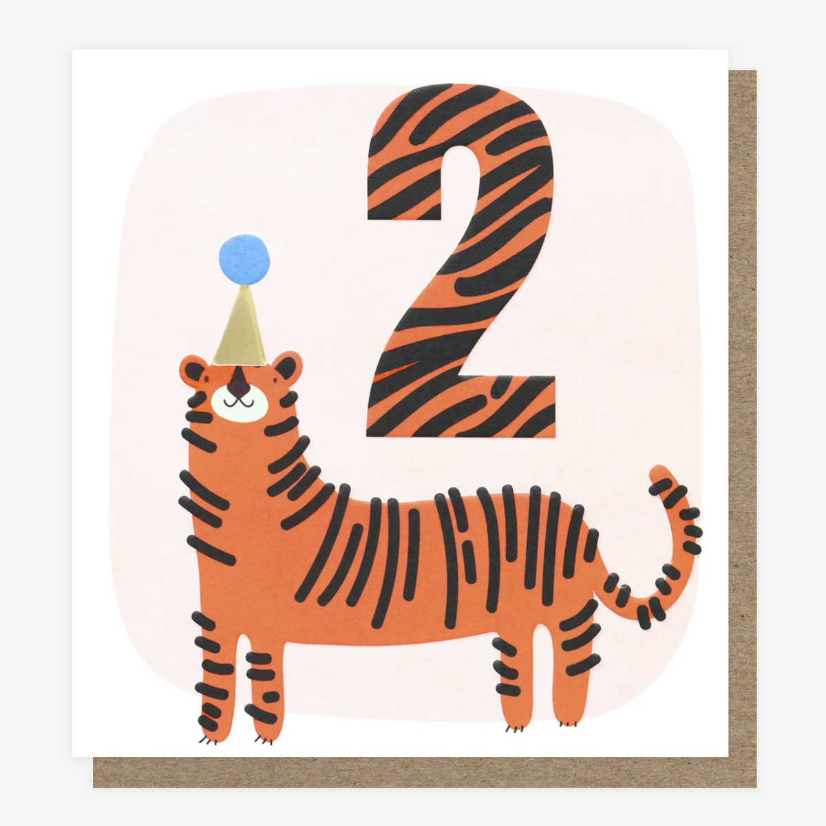 Caroline Gardner Greetings Card - 2nd Birthday with Tiger in a Party Hat