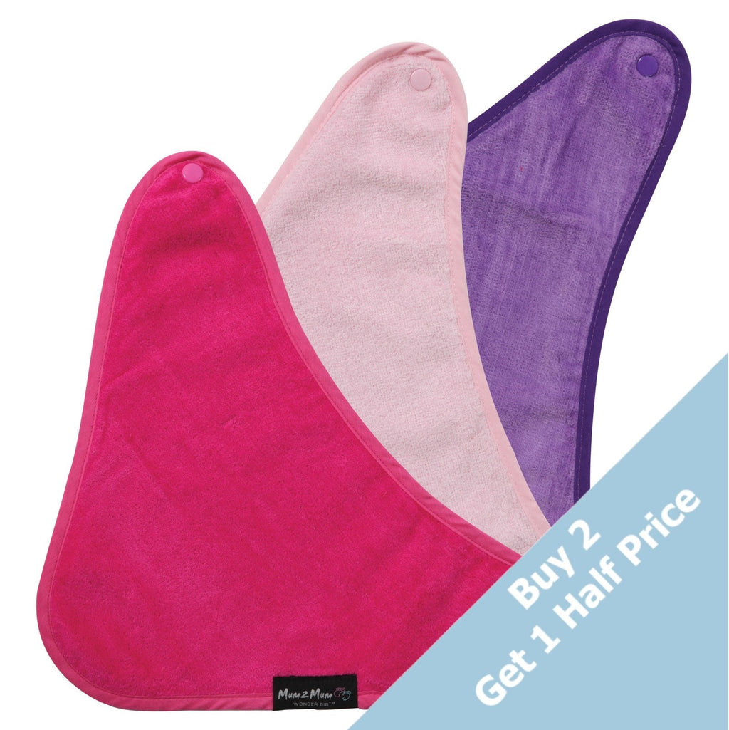 3 PACK - Mum 2 Mum Bandana Style Baby Bibs - Cerise / Purple / Baby Pink - Baby&More
