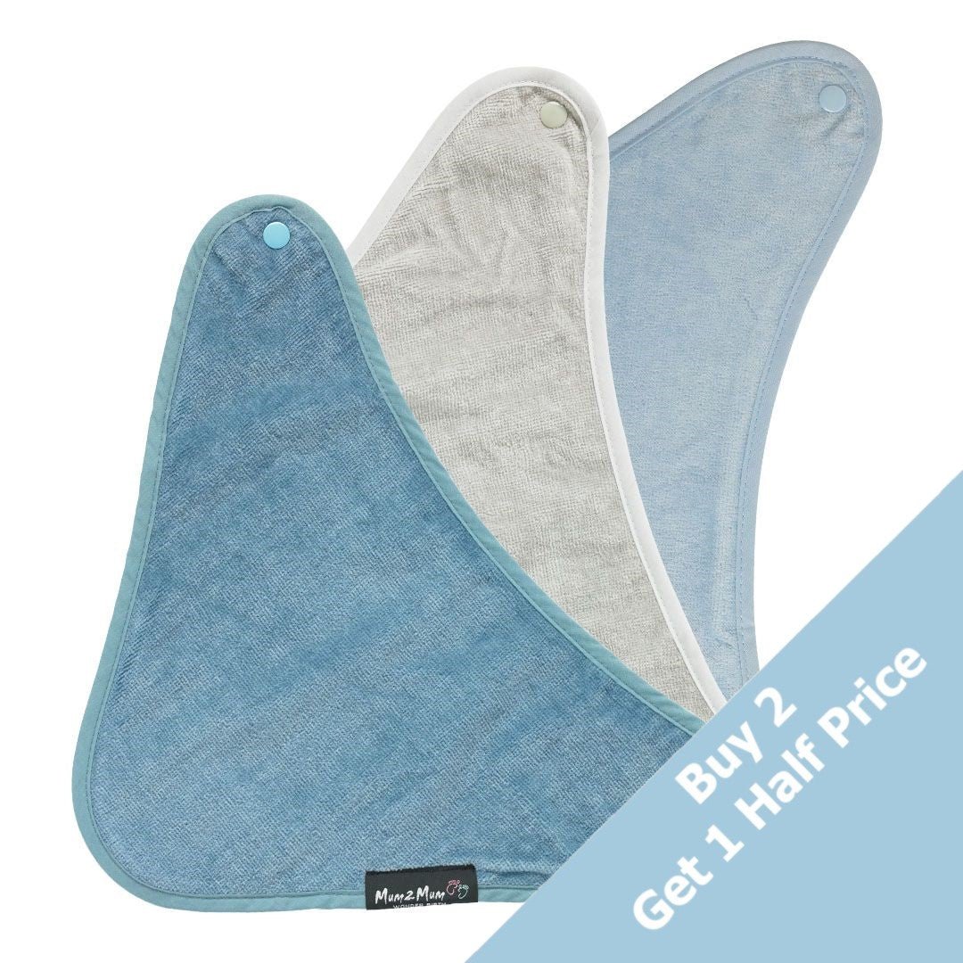 3 PACK - Mum 2 Mum Bandana Style Wonder Bibs - Denim / Baby Blue / Stone - Baby&More