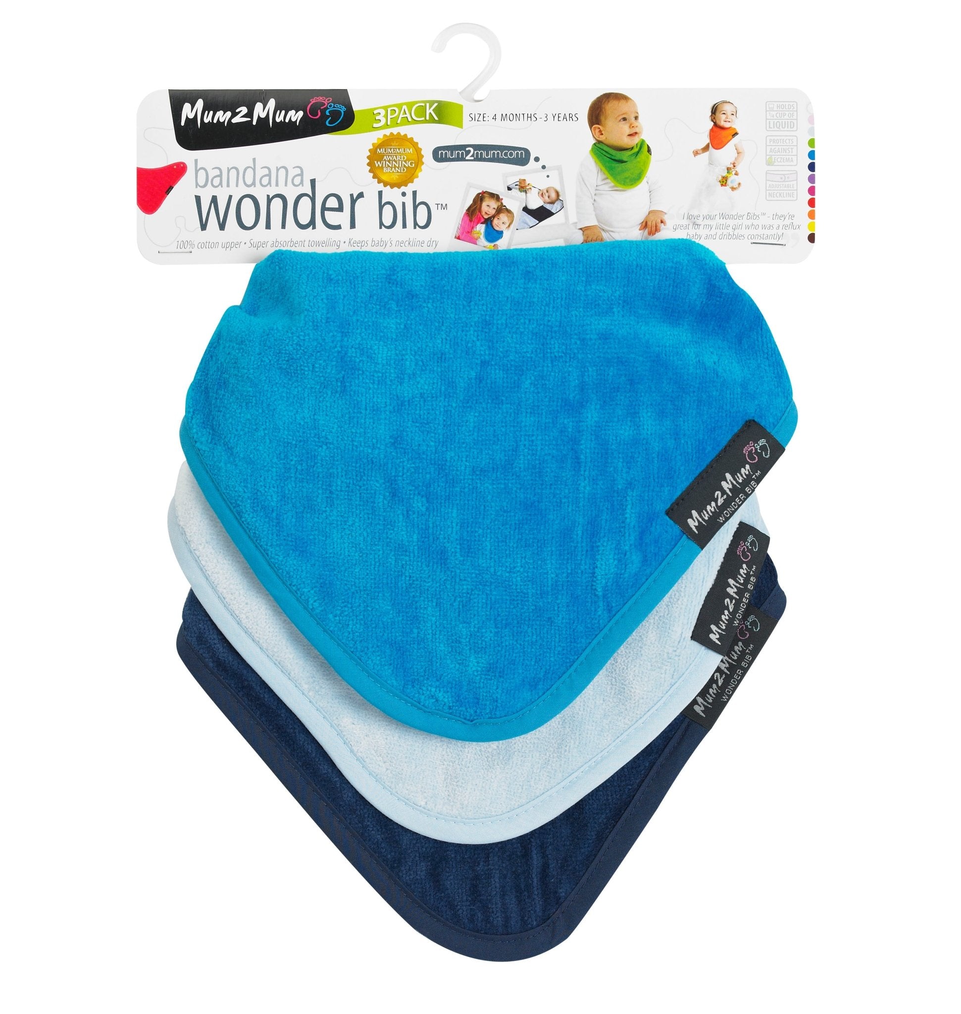3 PACK - Mum 2 Mum Bandana Style Baby Bibs - Navy / Baby Blue / Teal - Baby&More