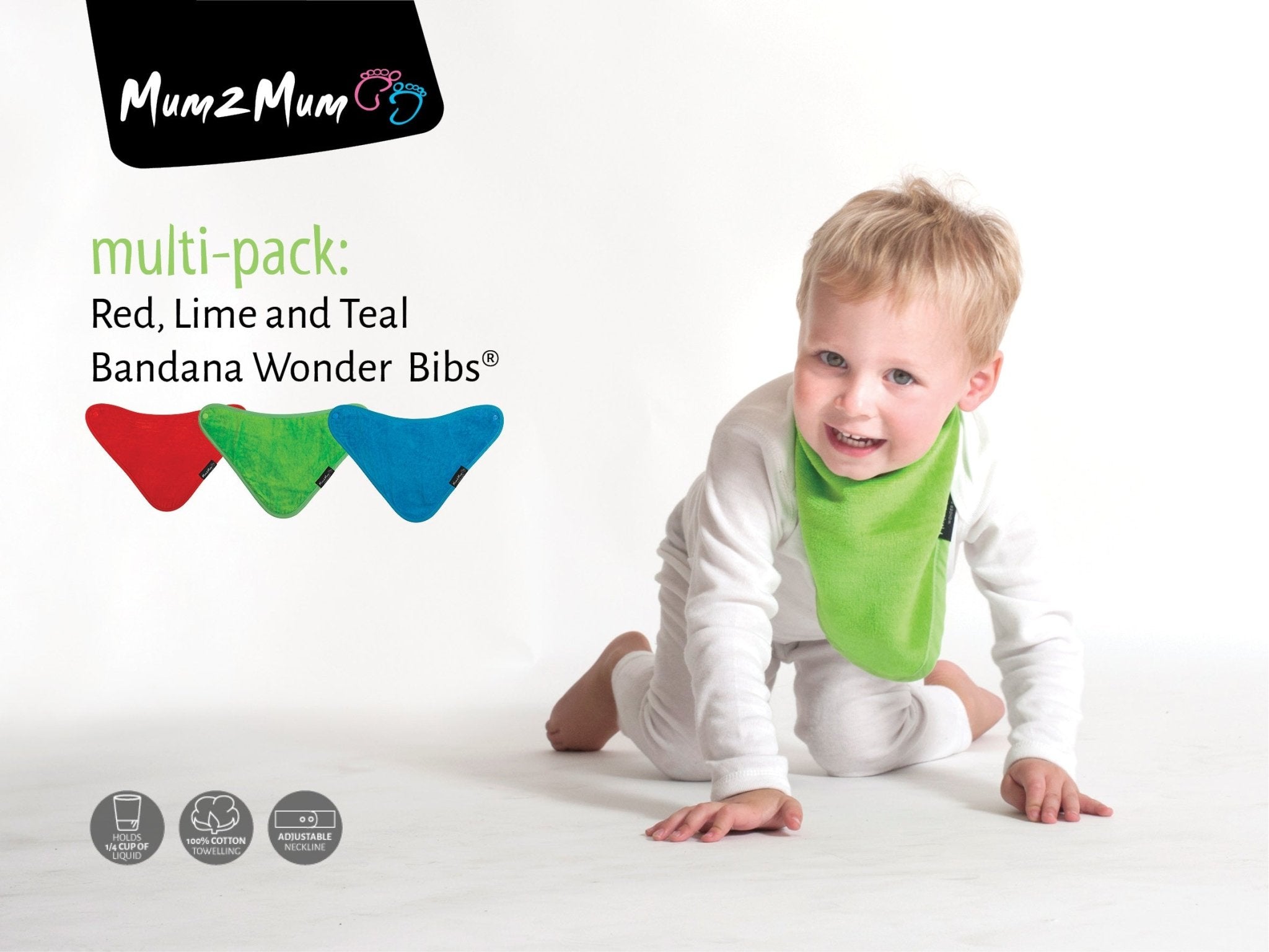 3 PACK - Mum 2 Mum Bandana Style Baby Bibs - Red / Lime / Teal - Baby&More