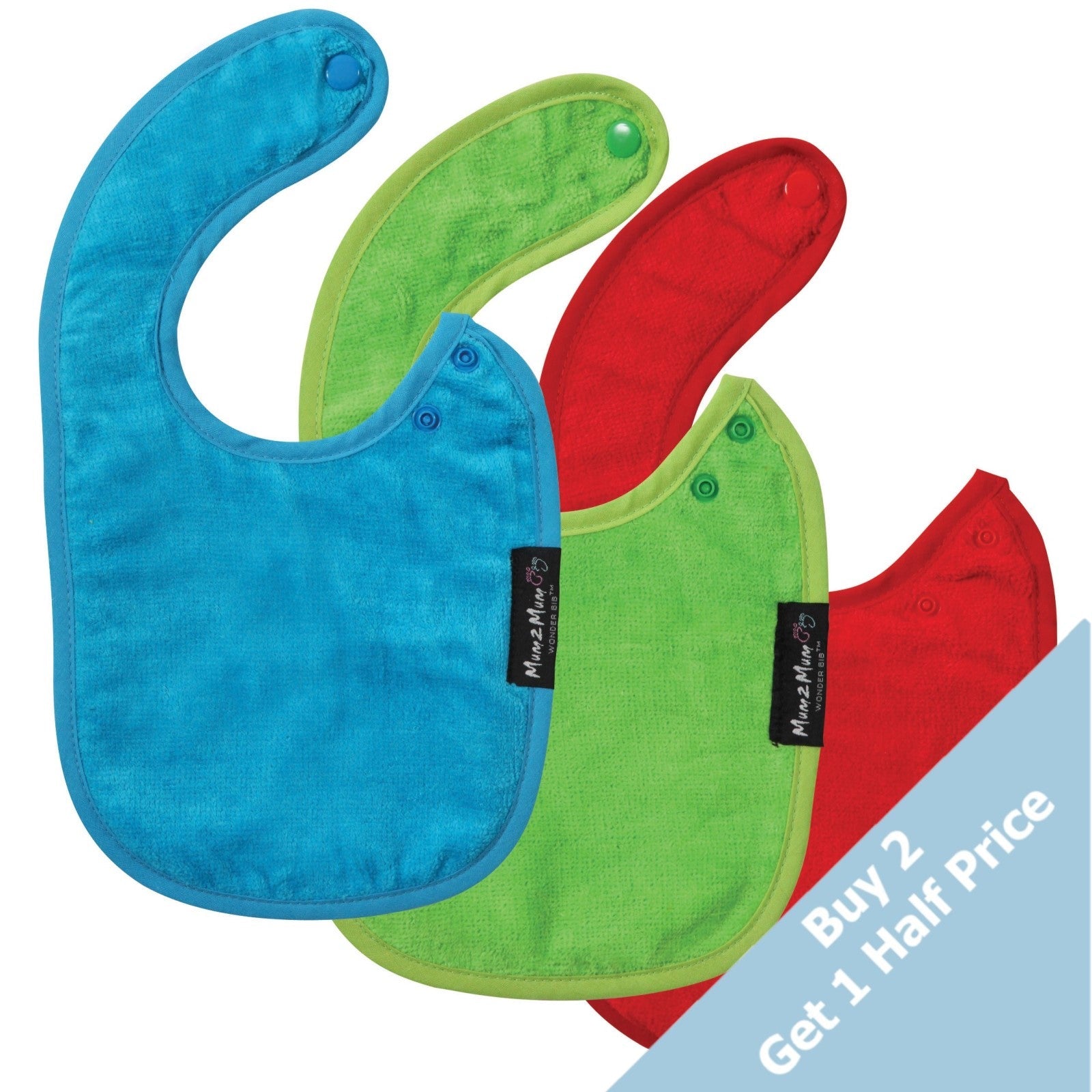 3 PACK - Mum 2 Mum Infant Wonder Bibs - Red / Lime / Teal - Baby&More
