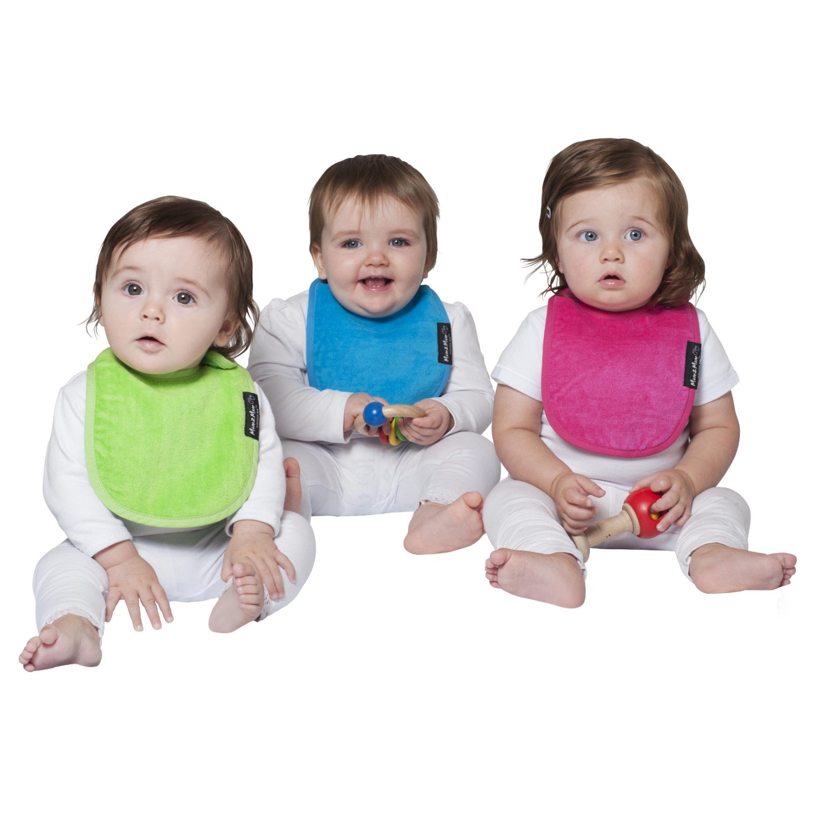 3 PACK - Mum 2 Mum Infant Wonder Bibs - Cerise / Lime / Teal Modelled - Baby&More