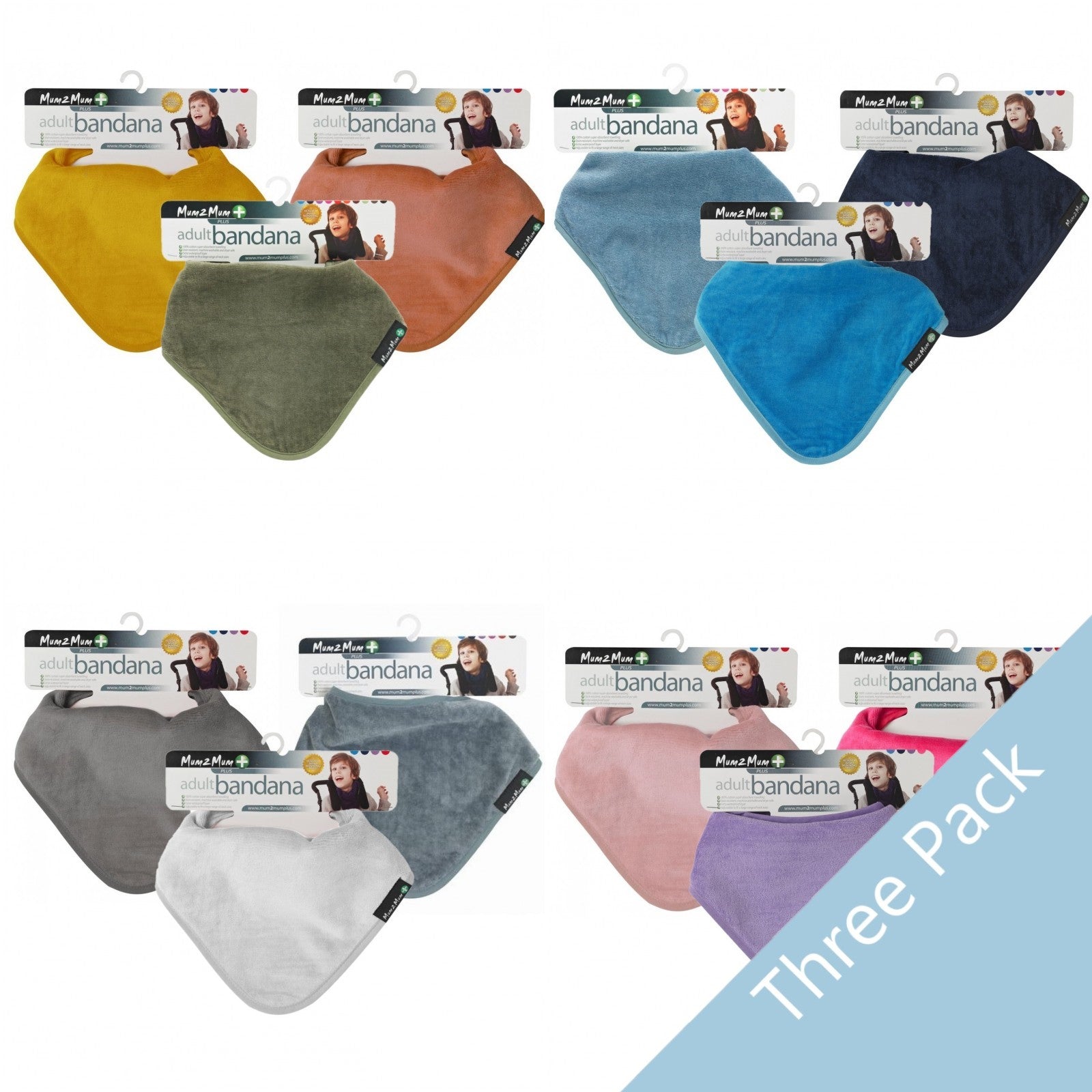 3 PACK - Mum 2 Mum PLUS Youth Bandana Bibs - Ages 5-15yrs - ANY COLOURS - Baby&More