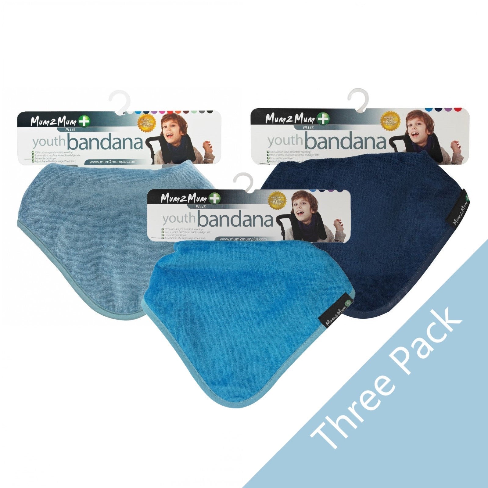 3 PACK - Mum 2 Mum PLUS Youth Bandana - Navy / Denim / Teal - Baby&More