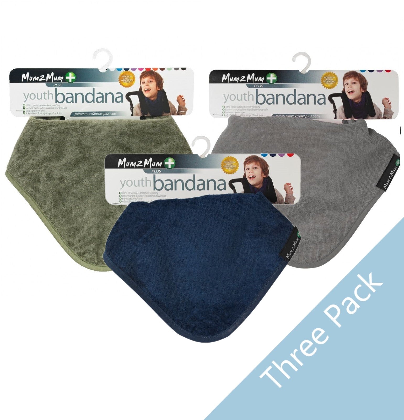 3 PACK - Mum 2 Mum PLUS Youth Bandana - Olive / Mushroom / Navy - Baby&More