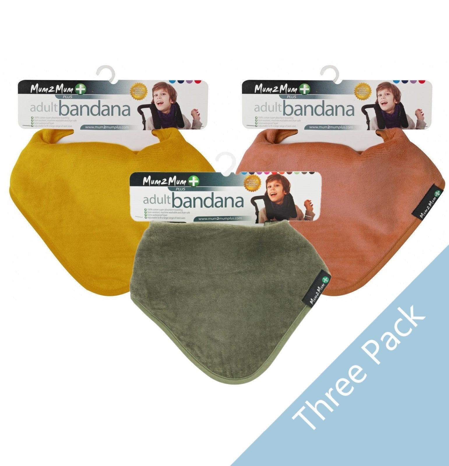 3 PACK - Mum 2 Mum PLUS Youth Bandana - Rust / Mustard / Olive - Baby&More