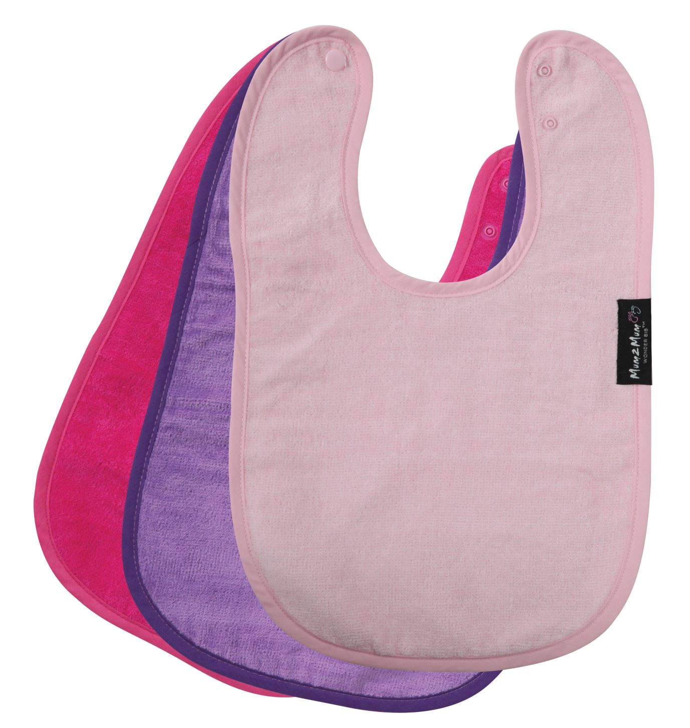 3 PACK - Mum 2 Mum Standard Bibs - Cerise / Purple / Baby Pink - Baby&More