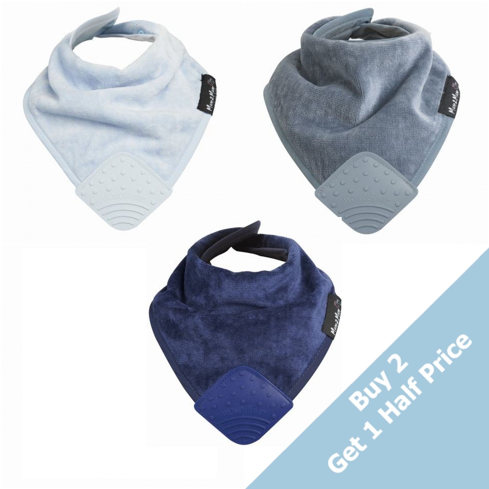 3 PACK - Mum 2 Mum Teething Bandana Wonder Bib - Navy / Baby Blue / Grey - Baby&More